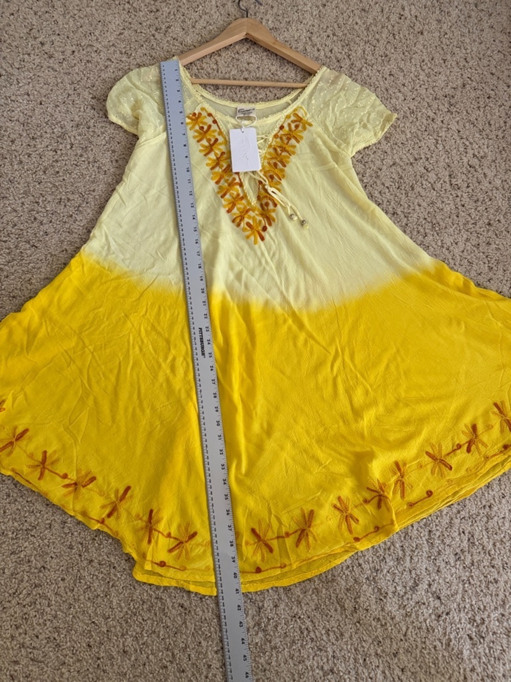 Exist NWT Yellow Ombre Embroidered Rayon Midi Dress one Size - Picture 7 of 8